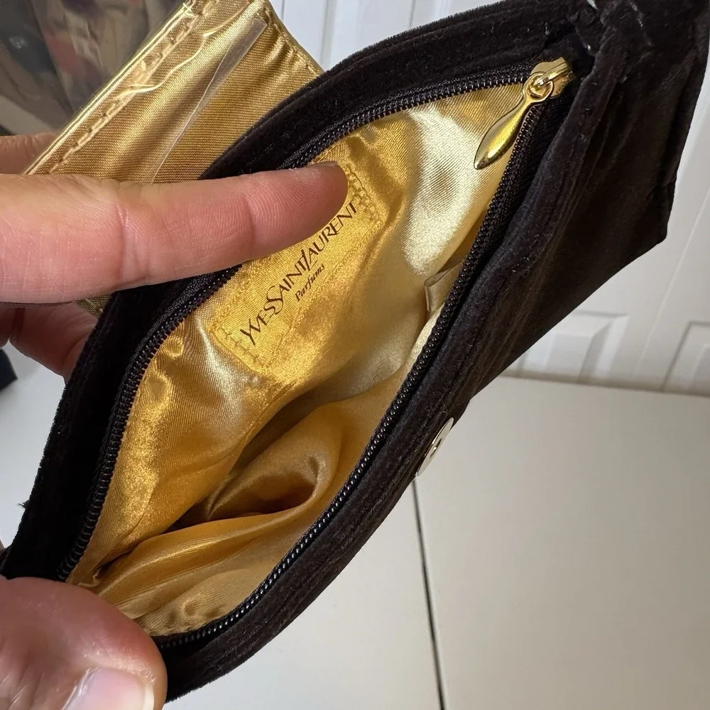 Yves Saint Laurent YSL Vintage Velvet Clutch Perfume Bag Brown With Mirror - Picture 8 of 9